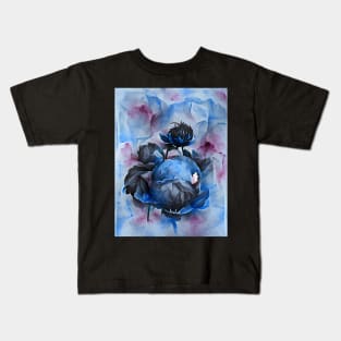 Abstract Blue Peonies Kids T-Shirt